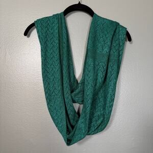 Forest Green Open Knit Metallic Sparkle Glam Infinity Scarf - One Size Fits All